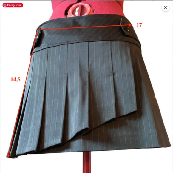 PARADOXIA - Black with pink lines Asymmetric pleated mini Skirt pleated  size 11 - Picture 10 of 10